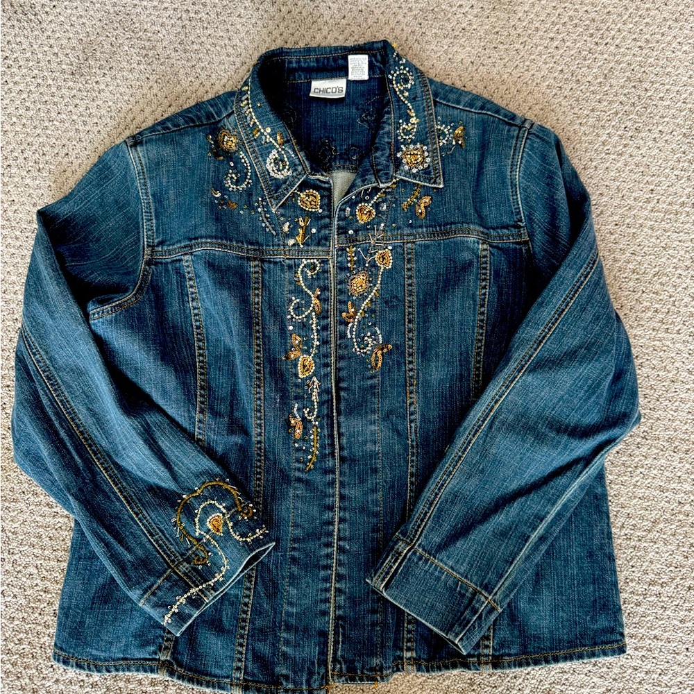 Chicos embroidered denim jacket